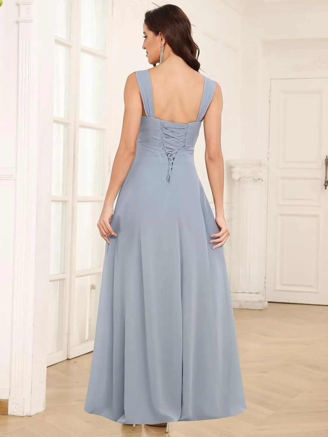 2 Piece Mother of The Bride Dress for Women with Jacket Chiffon Ruffle Long Formal Evening Gown