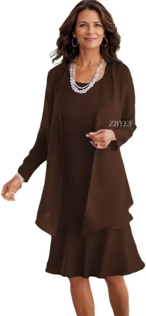 2 Pieces Mother of The Bride Dresses for Wedding Long Sleeve Formal Evening Dress with Jacket