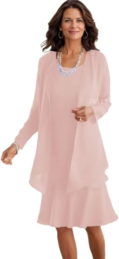 2 Pieces Mother of The Bride Dresses for Wedding Long Sleeve Formal Evening Dress with Jacket