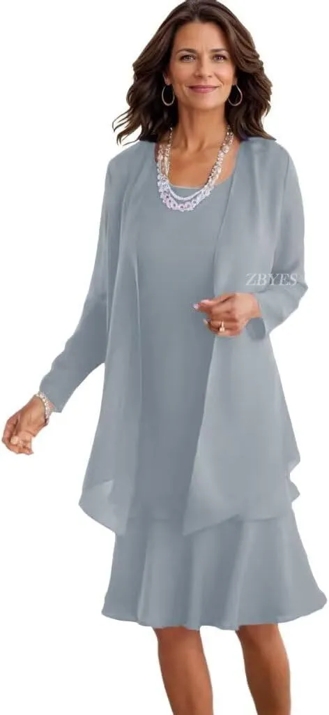 2 Pieces Mother of The Bride Dresses for Wedding Long Sleeve Formal Evening Dress with Jacket