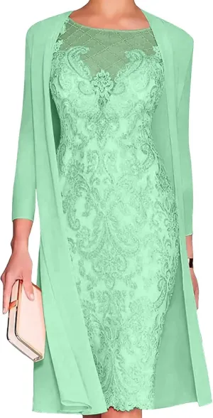 2 Pieces Mother of The Bride Dresses for Women Lace Appliques Mother of The Groom Dresses Chiffon Formal Dress