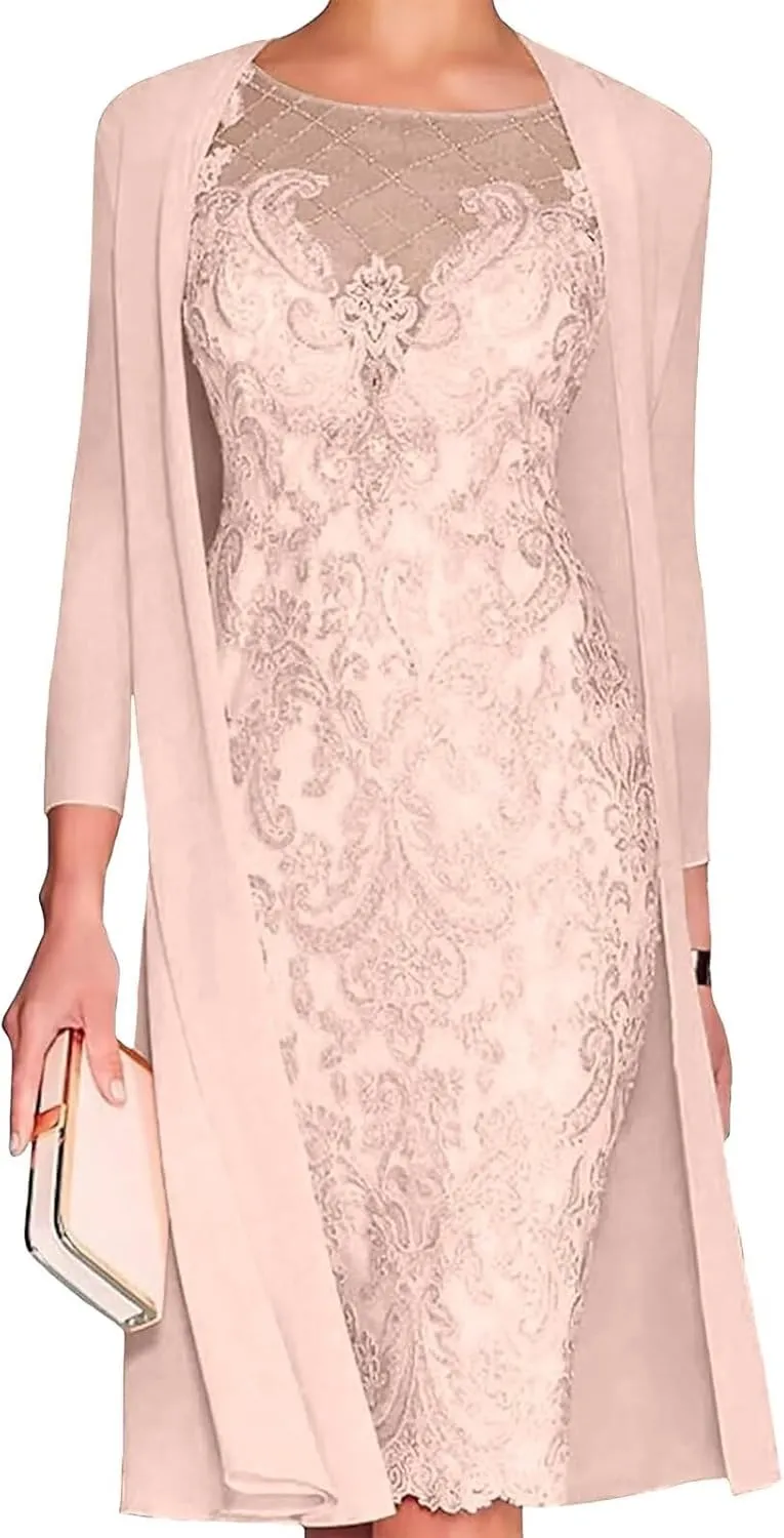 2 Pieces Mother of The Bride Dresses for Women Lace Appliques Mother of The Groom Dresses Chiffon Formal Dress