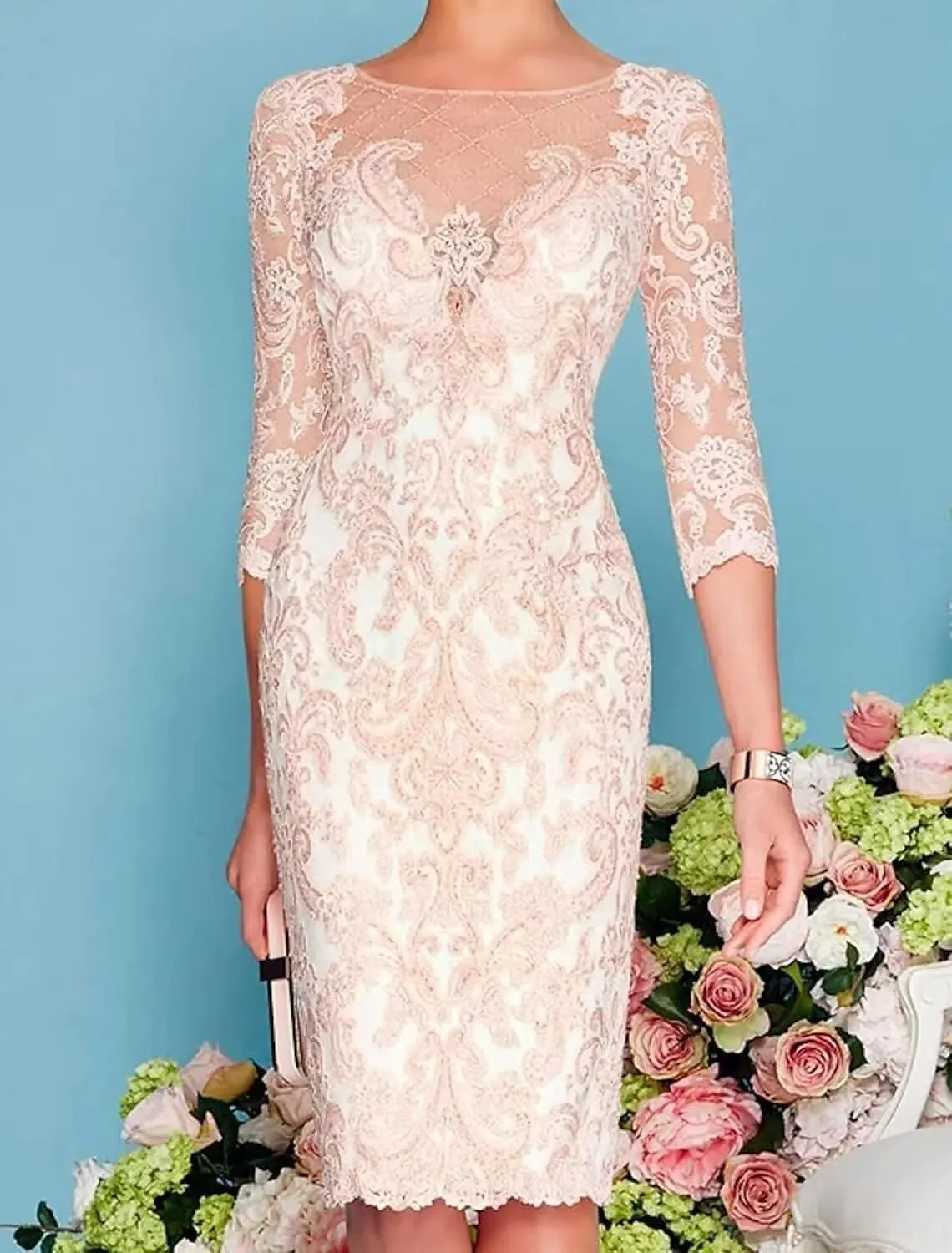 2 Pieces Mother of The Bride Dresses for Women Lace Appliques Mother of The Groom Dresses Chiffon Formal Dress