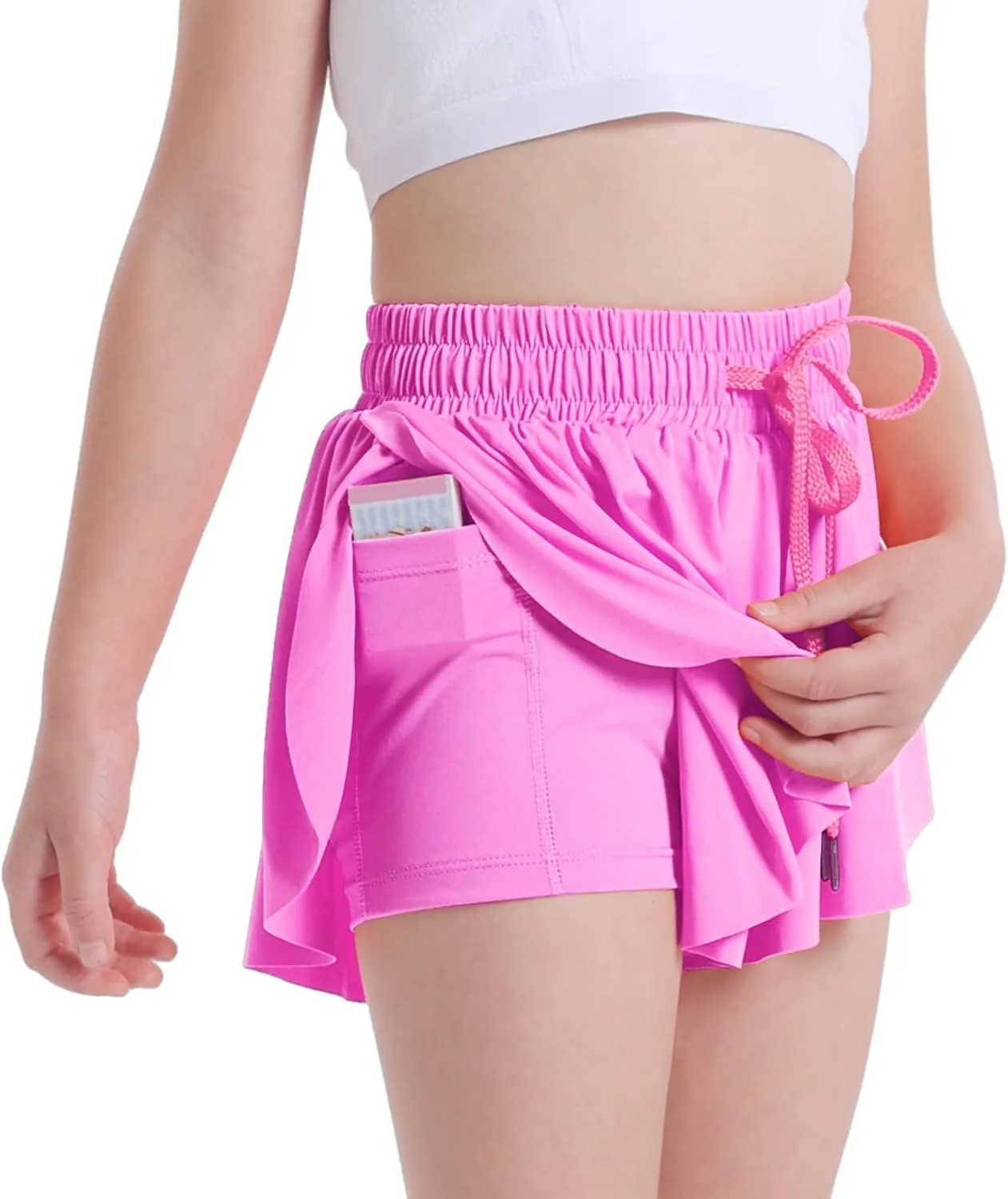3 Pack Girls Flowy Shorts 2 in 1 Butterfly Skirt Shorts with Pockets for Dance School Wear Running Gym Fitness Sleep