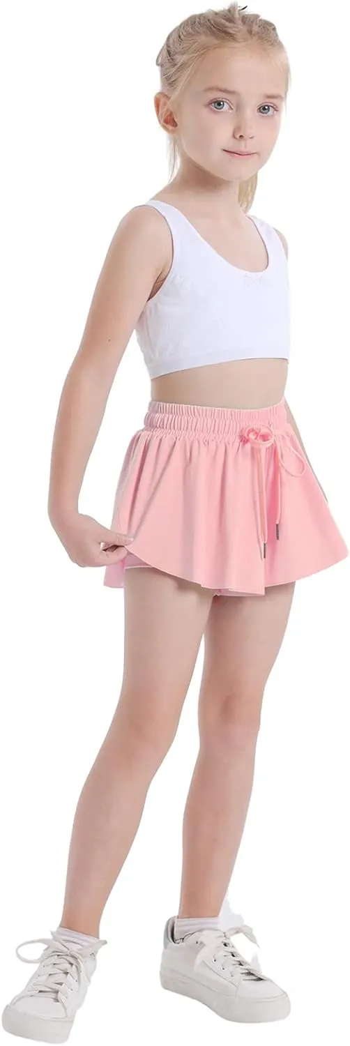 3 Pack Girls Flowy Shorts 2 in 1 Butterfly Skirt Shorts with Pockets for Dance School Wear Running Gym Fitness Sleep