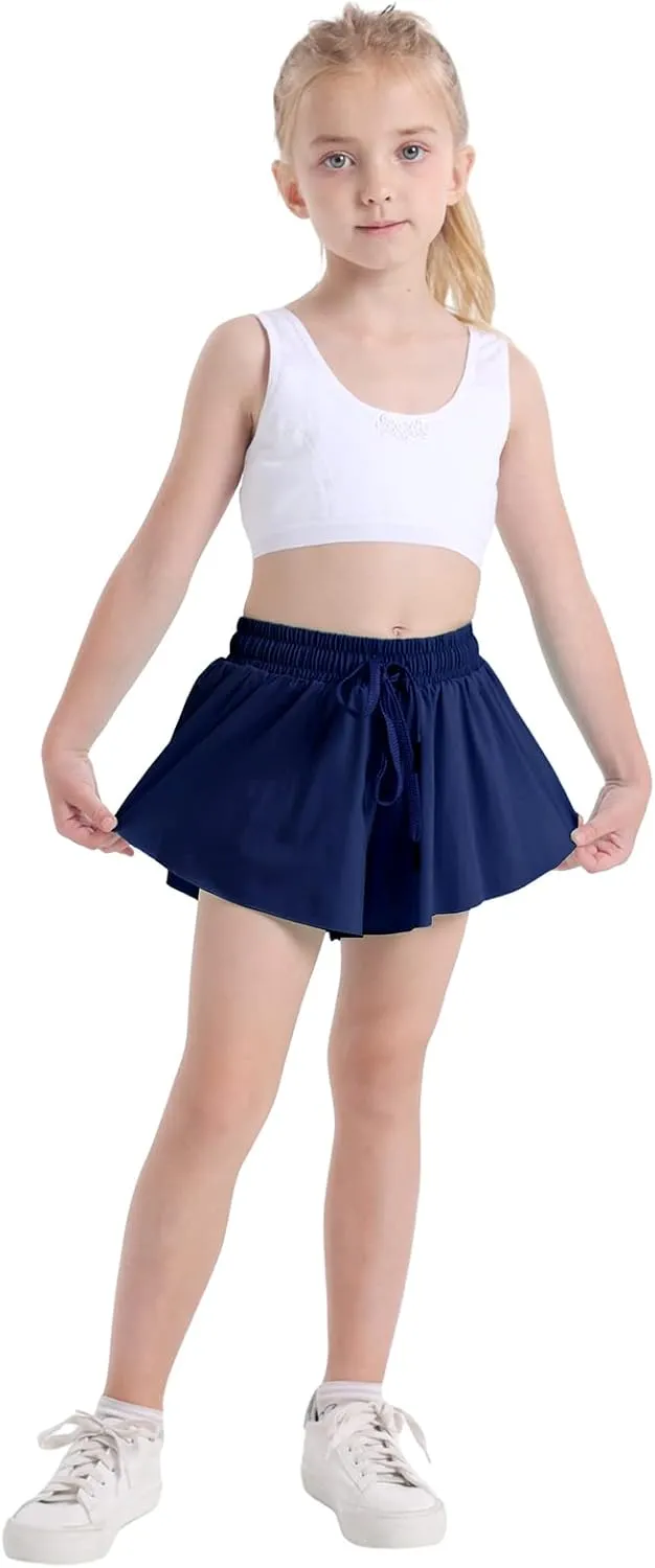3 Pack Girls Flowy Shorts 2 in 1 Butterfly Skirt Shorts with Pockets for Dance School Wear Running Gym Fitness Sleep