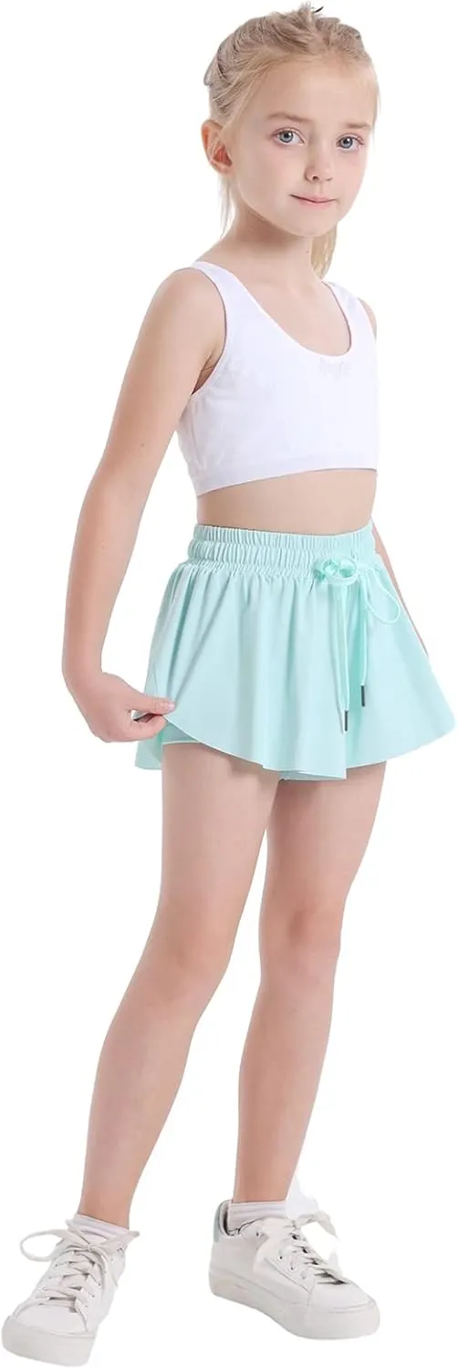 3 Pack Girls Flowy Shorts 2 in 1 Butterfly Skirt Shorts with Pockets for Dance School Wear Running Gym Fitness Sleep