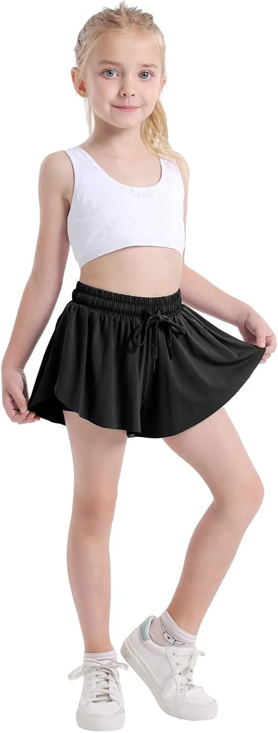 3 Pack Girls Flowy Shorts 2 in 1 Butterfly Skirt Shorts with Pockets for Dance School Wear Running Gym Fitness Sleep