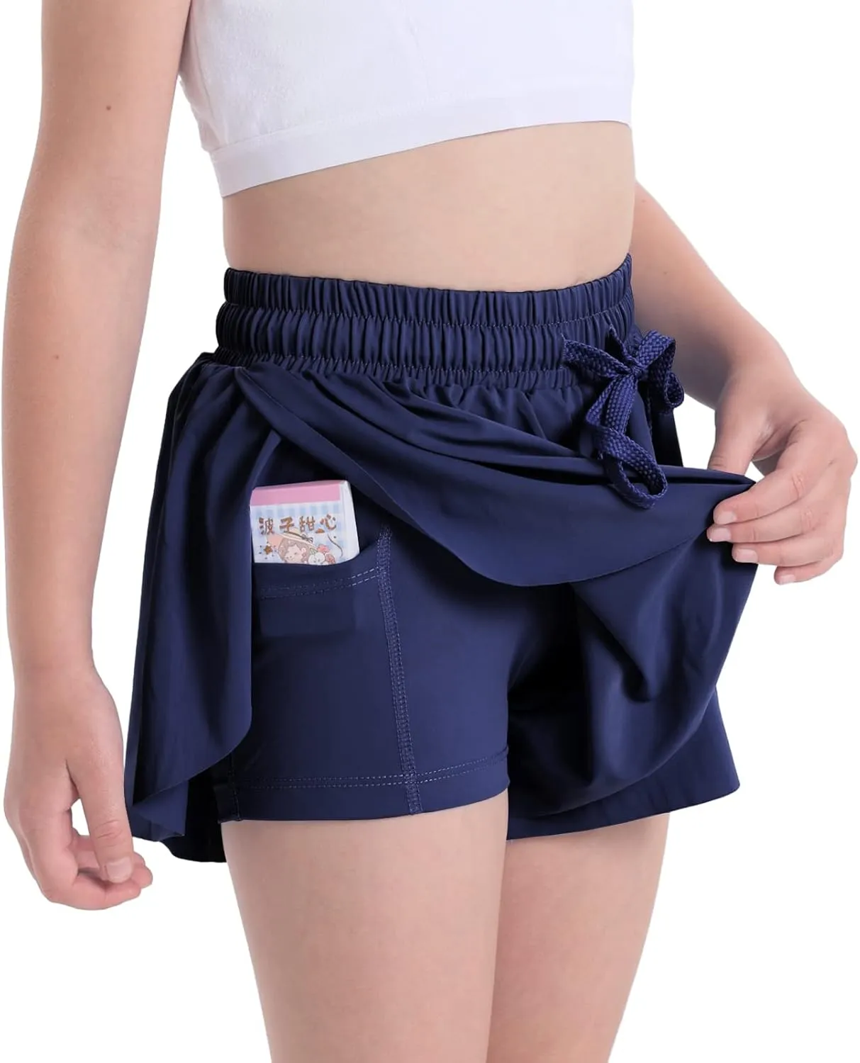 3 Pack Girls Flowy Shorts 2 in 1 Butterfly Skirt Shorts with Pockets for Dance School Wear Running Gym Fitness Sleep