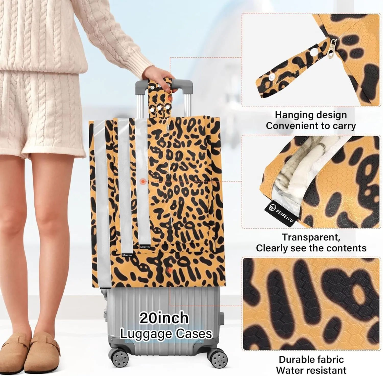 3 Set Packing Cubes Luggage Packing Organizers Leopards Pattern Travel Packing Storage Bags for Suitcase Travel Accessories