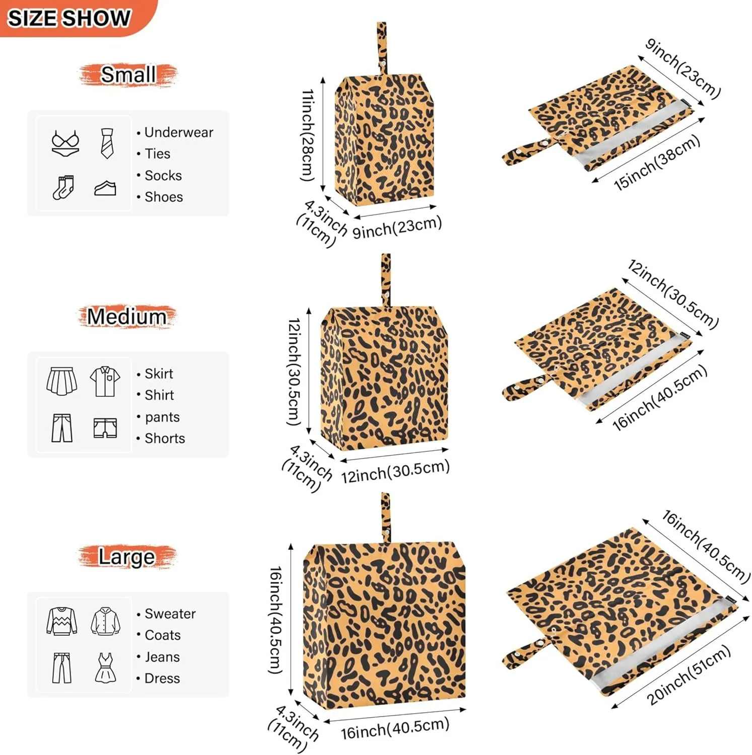 3 Set Packing Cubes Luggage Packing Organizers Leopards Pattern Travel Packing Storage Bags for Suitcase Travel Accessories