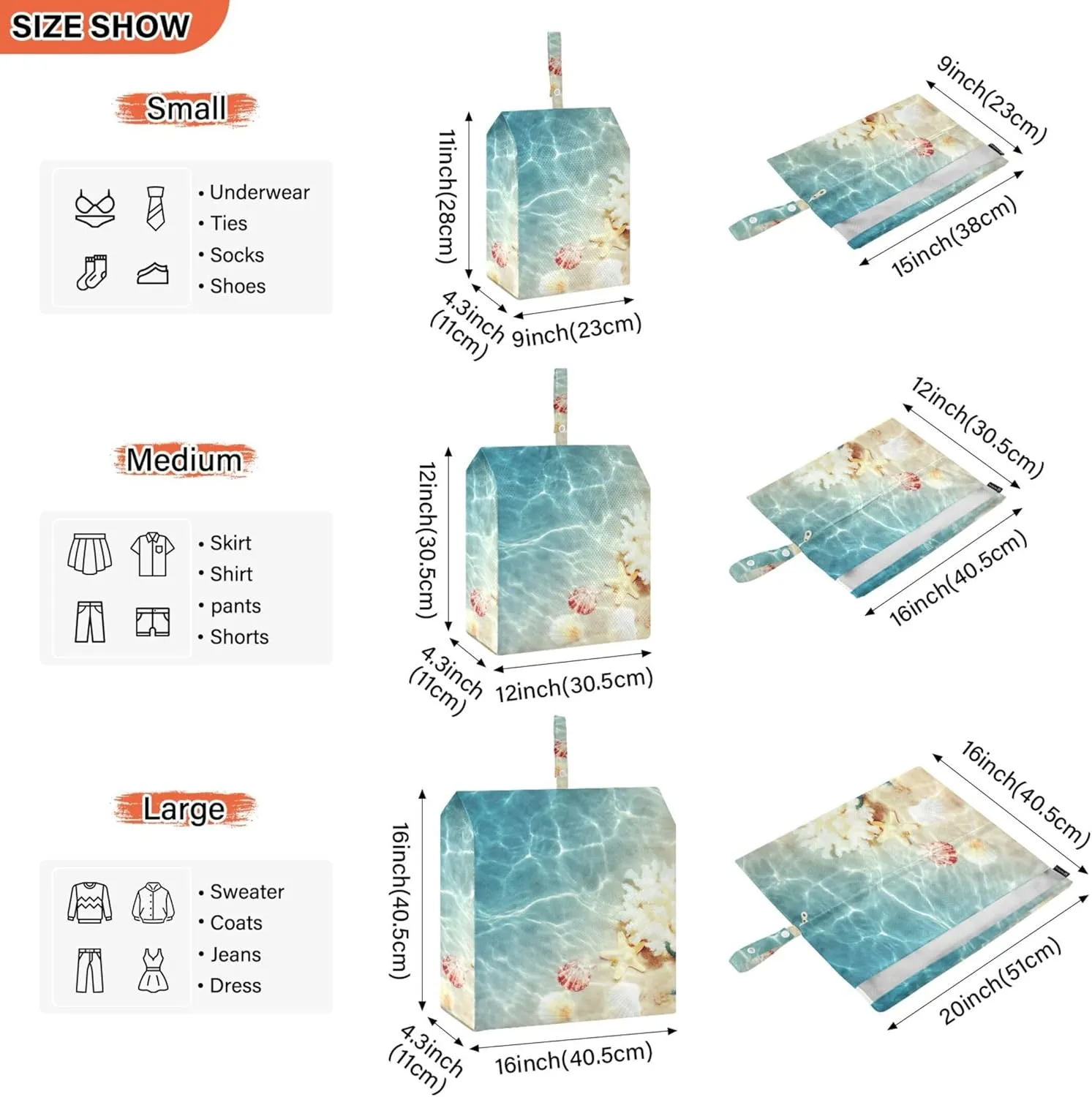 3 Set Packing Cubes Luggage Packing Organizers Seashell on The Summer Beach in Sea Travel Packing Storage Bags for Suitcase Travel Accessories