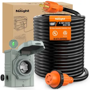 30A 100FT Generator Extension Cord Power Inlet Box with Locking Connector