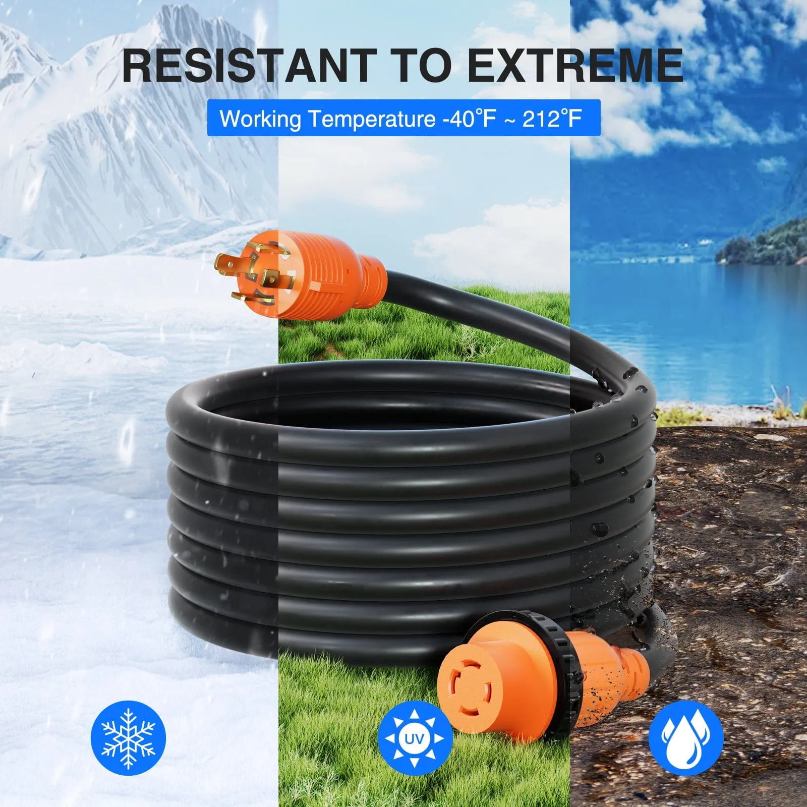 30A 25FT Generator Extension Cord Power Inlet Box with Locking Connector