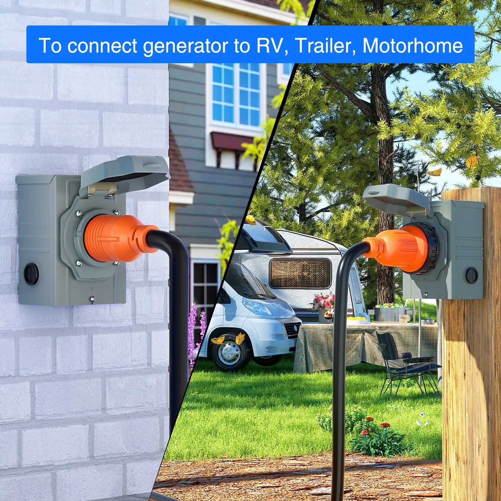 30A 25FT Generator Extension Cord Power Inlet Box with Locking Connector