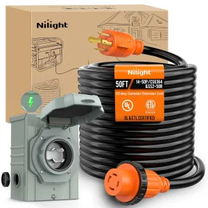 30A 50FT Generator Extension Cord Power Inlet Box with Locking Connector