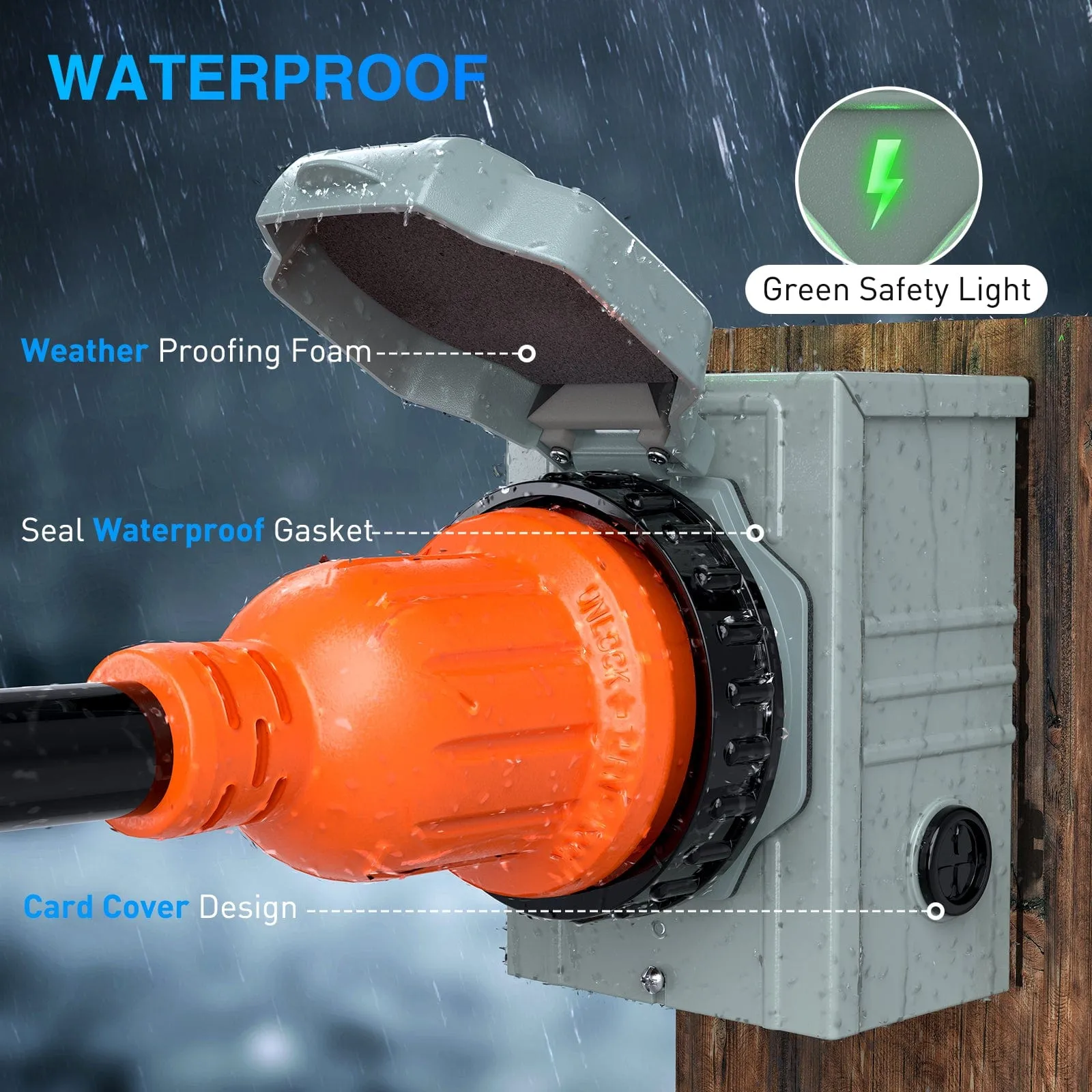 30A 50FT Generator Extension Cord Power Inlet Box with Locking Connector