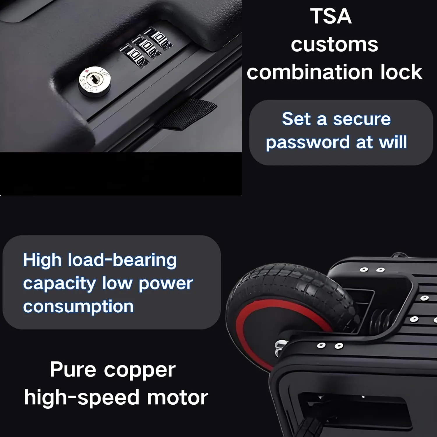 30L Electric Luggage Smart Riding Scooter Suitcase 20 Inch for Traval with Seat and LED Light, Long battery life and Durable (Black)