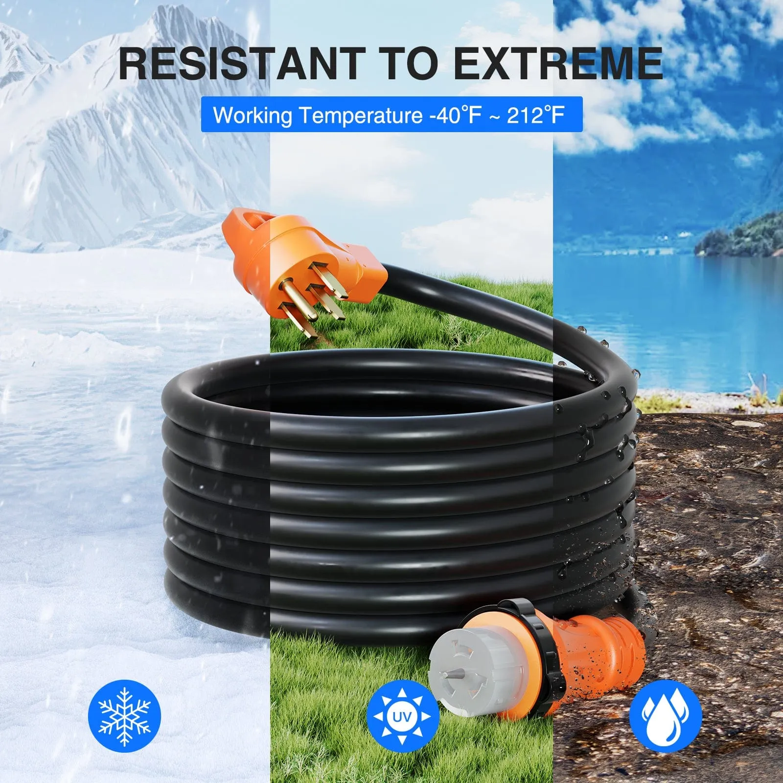 50A 50FT Generator Extension Cord Power Inlet Box with Locking Connector