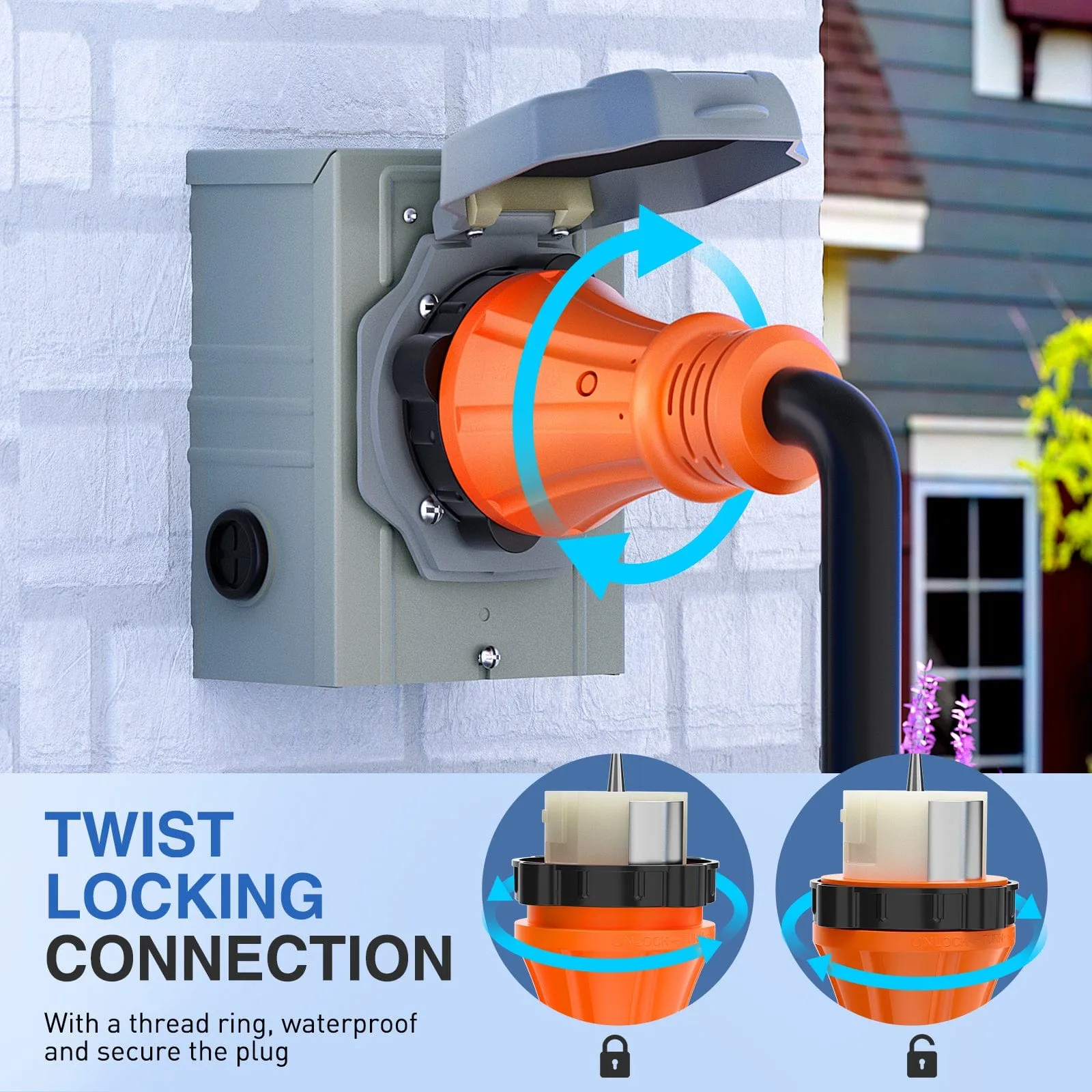 50A 50FT Generator Extension Cord Power Inlet Box with Locking Connector