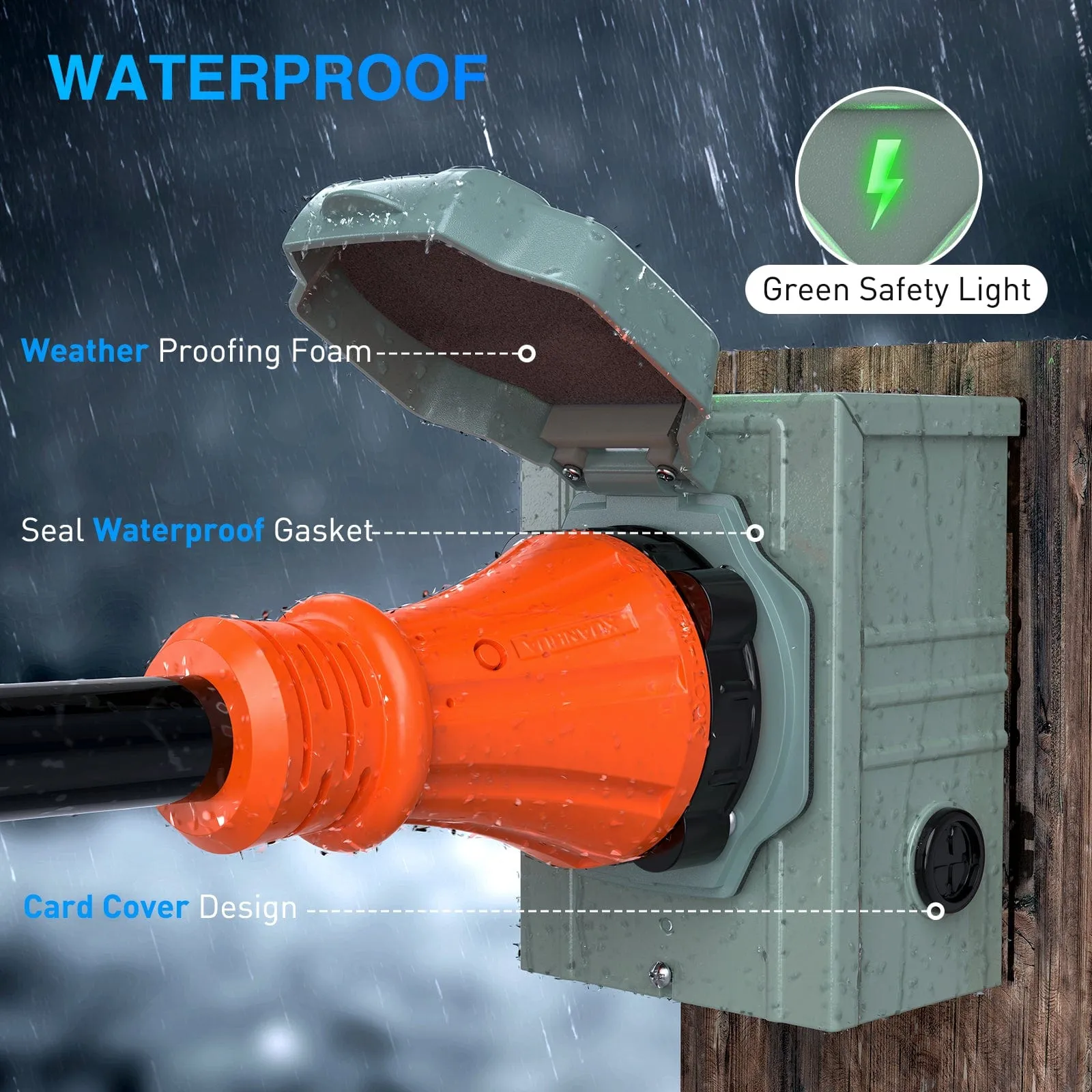 50A 50FT Generator Extension Cord Power Inlet Box with Locking Connector