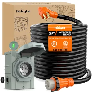 50A 50FT Generator Extension Cord Power Inlet Box with Locking Connector