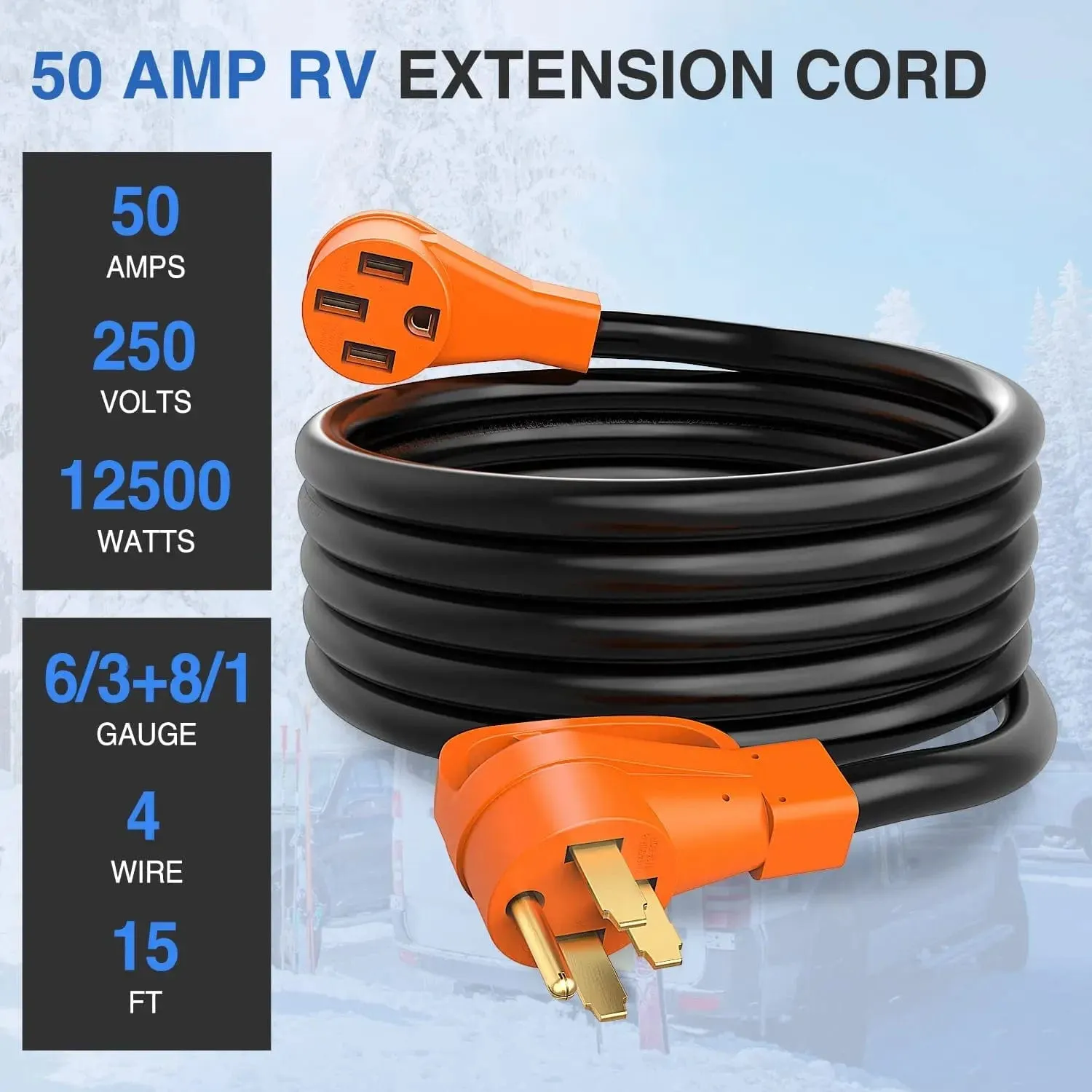 50Amp 15FT RV EV Extension Cord