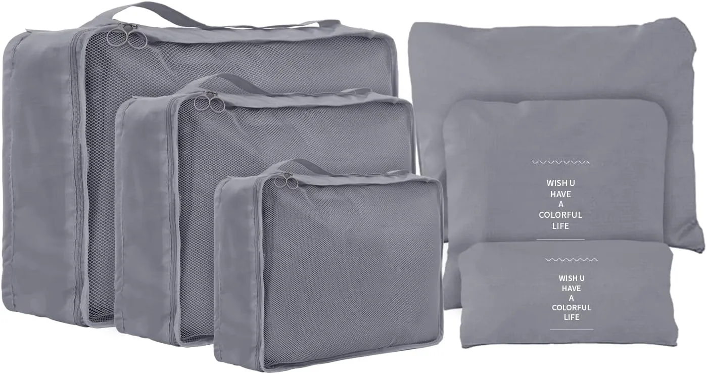 6 Set Compression Packing Cubes For Travel,Lightweight Travel Essentials,Luggage Organizers for Suitcase,Travel Accessories Bags for Clothes,Shoes,Electronics,Cosmetics Toiletries (Gray)