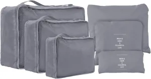6 Set Compression Packing Cubes For Travel,Lightweight Travel Essentials,Luggage Organizers for Suitcase,Travel Accessories Bags for Clothes,Shoes,Electronics,Cosmetics Toiletries (Gray)