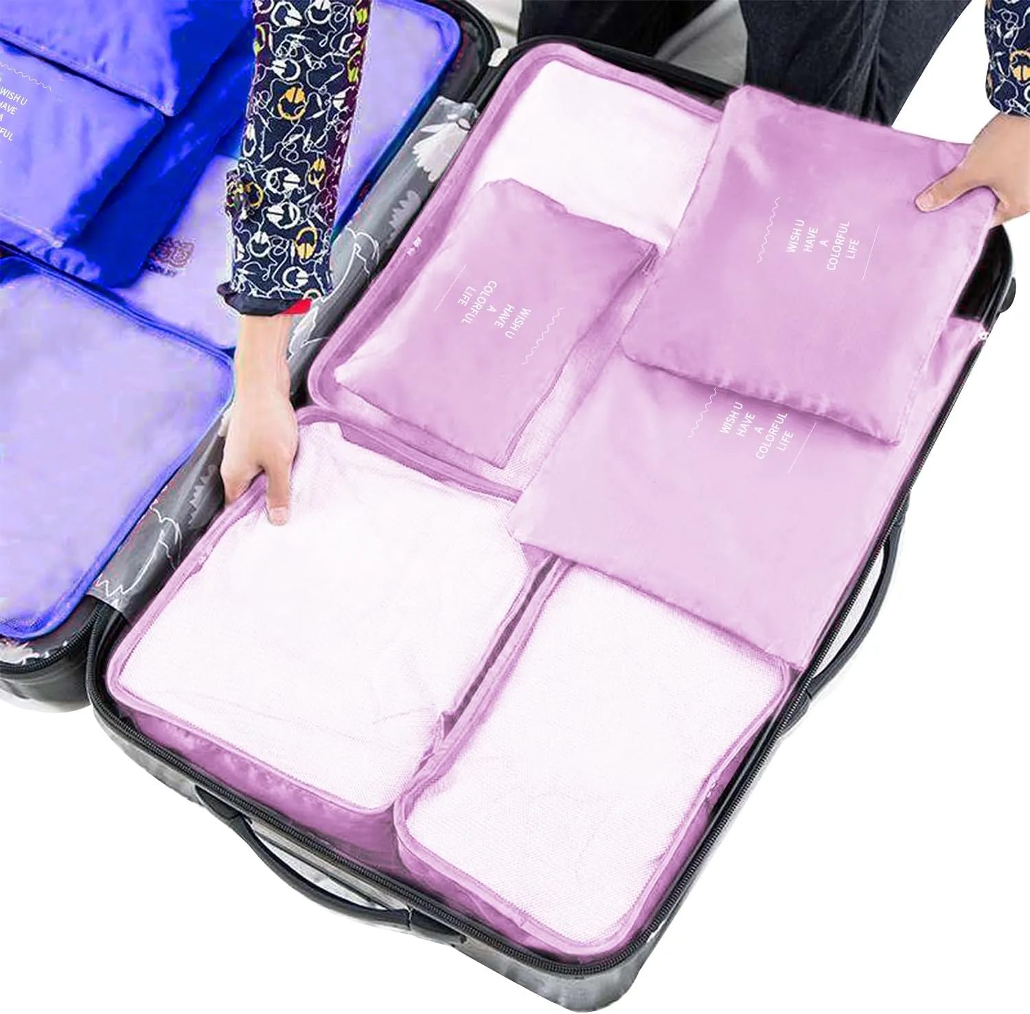 6 Set Compression Packing Cubes For Travel,Lightweight Travel Essentials,Luggage Organizers for Suitcase,Travel Accessories Bags for Clothes,Shoes,Electronics,Cosmetics Toiletries (PeachyPink)