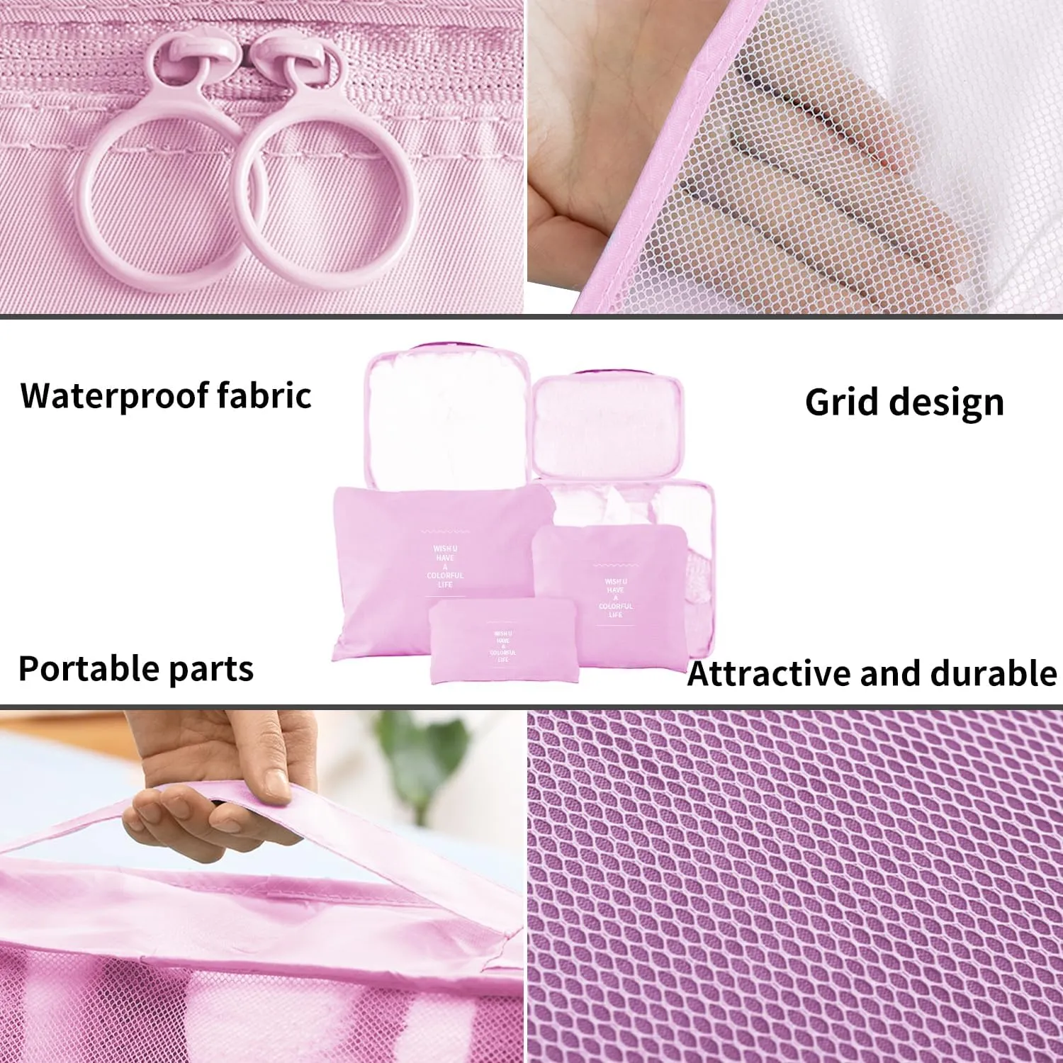 6 Set Compression Packing Cubes For Travel,Lightweight Travel Essentials,Luggage Organizers for Suitcase,Travel Accessories Bags for Clothes,Shoes,Electronics,Cosmetics Toiletries (PeachyPink)