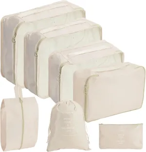 7 PCS Packing Cubes for Suitcases, Travel Luggage Organizers Bags Packing Cube Waterproof Travel Essentials Bag Packing Cubes for Clothes Shoes Storage Bags, Beige