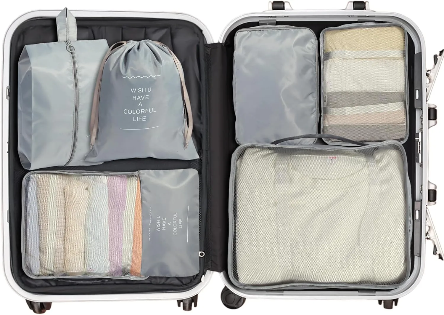 7PCS Packing Cubes for Suitcases, Travel Luggage Organizer Bags, Packing Cubes Luggage Packing Organizers for Travel Accessories, Grey
