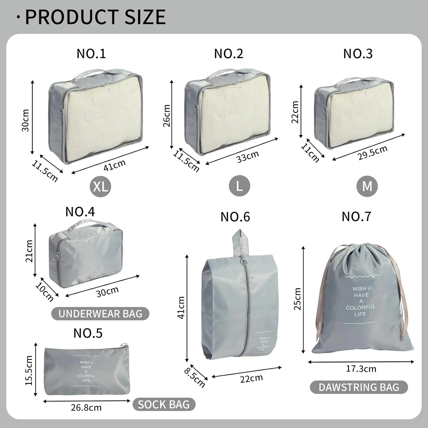 7PCS Packing Cubes for Suitcases, Travel Luggage Organizer Bags, Packing Cubes Luggage Packing Organizers for Travel Accessories, Grey