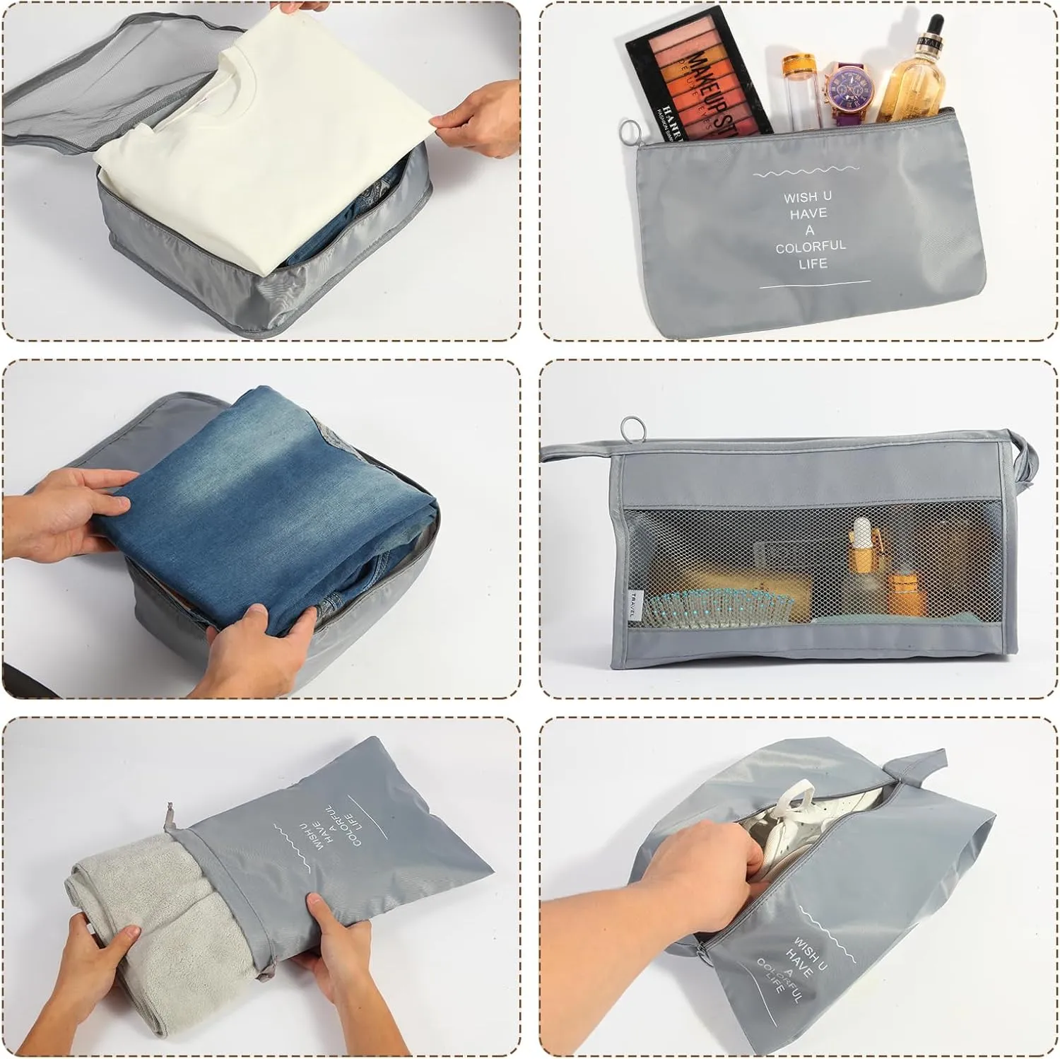 7PCS Packing Cubes for Suitcases, Travel Luggage Organizer Bags, Packing Cubes Luggage Packing Organizers for Travel Accessories, Grey
