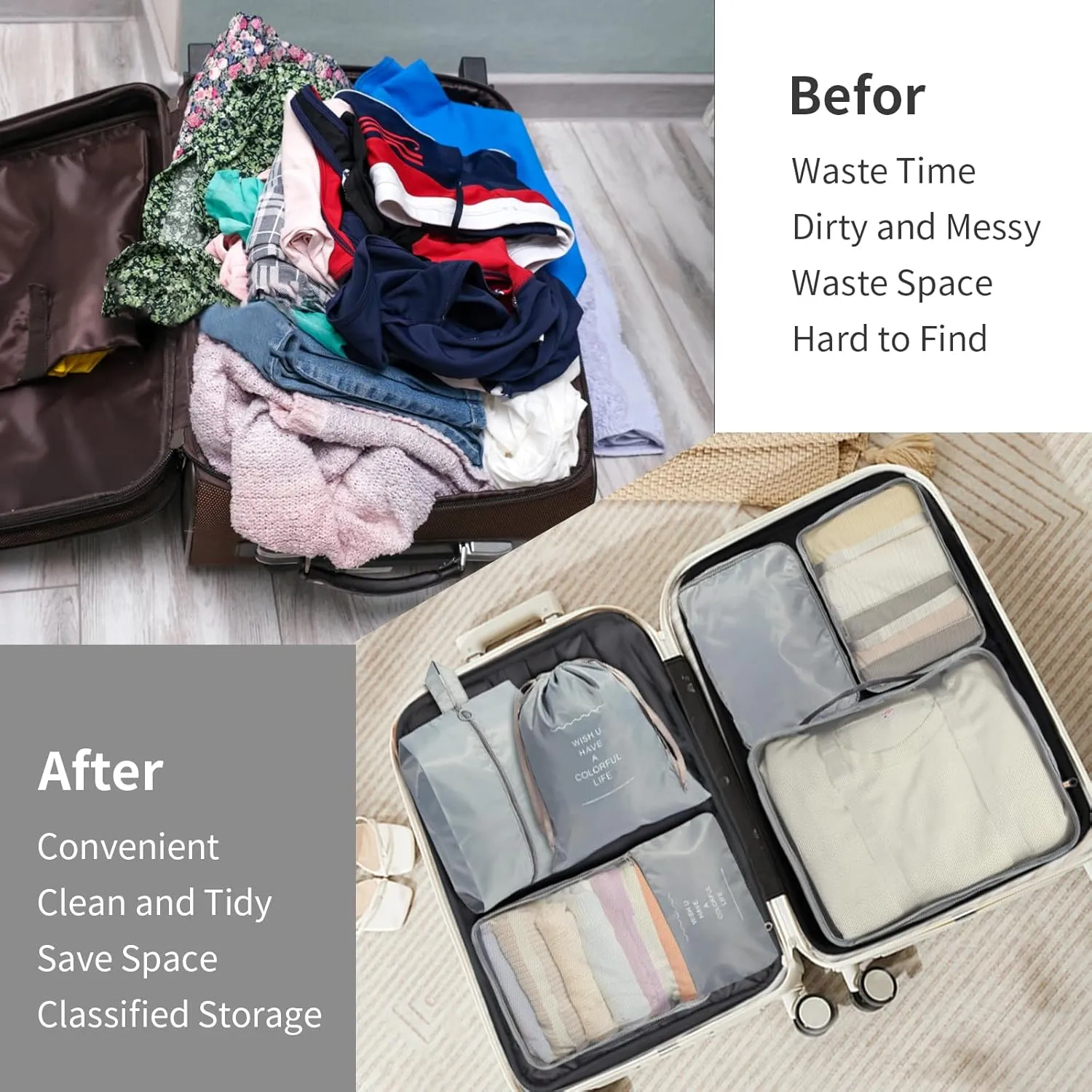 7PCS Packing Cubes for Suitcases, Travel Luggage Organizer Bags, Packing Cubes Luggage Packing Organizers for Travel Accessories, Grey