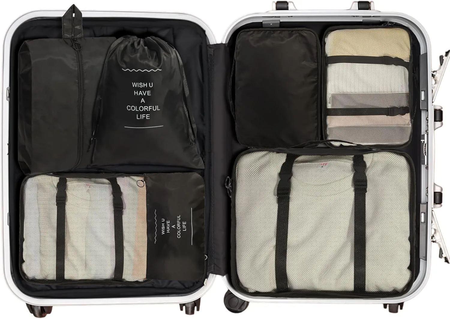 7PCS Packing Cubes for Suitcases, Travel Luggage Organizer Bags, Suitcase Organizer Bags Set for Carry on Luggage Travel Essentials, Black