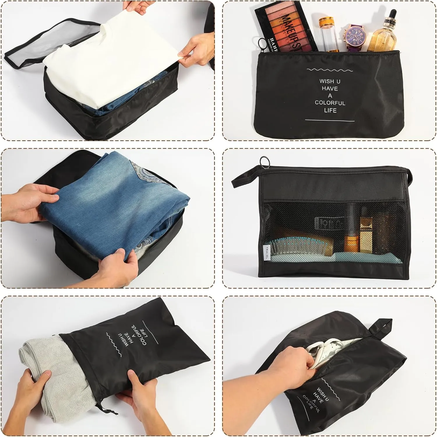 7PCS Packing Cubes for Suitcases, Travel Luggage Organizer Bags, Suitcase Organizer Bags Set for Carry on Luggage Travel Essentials, Black