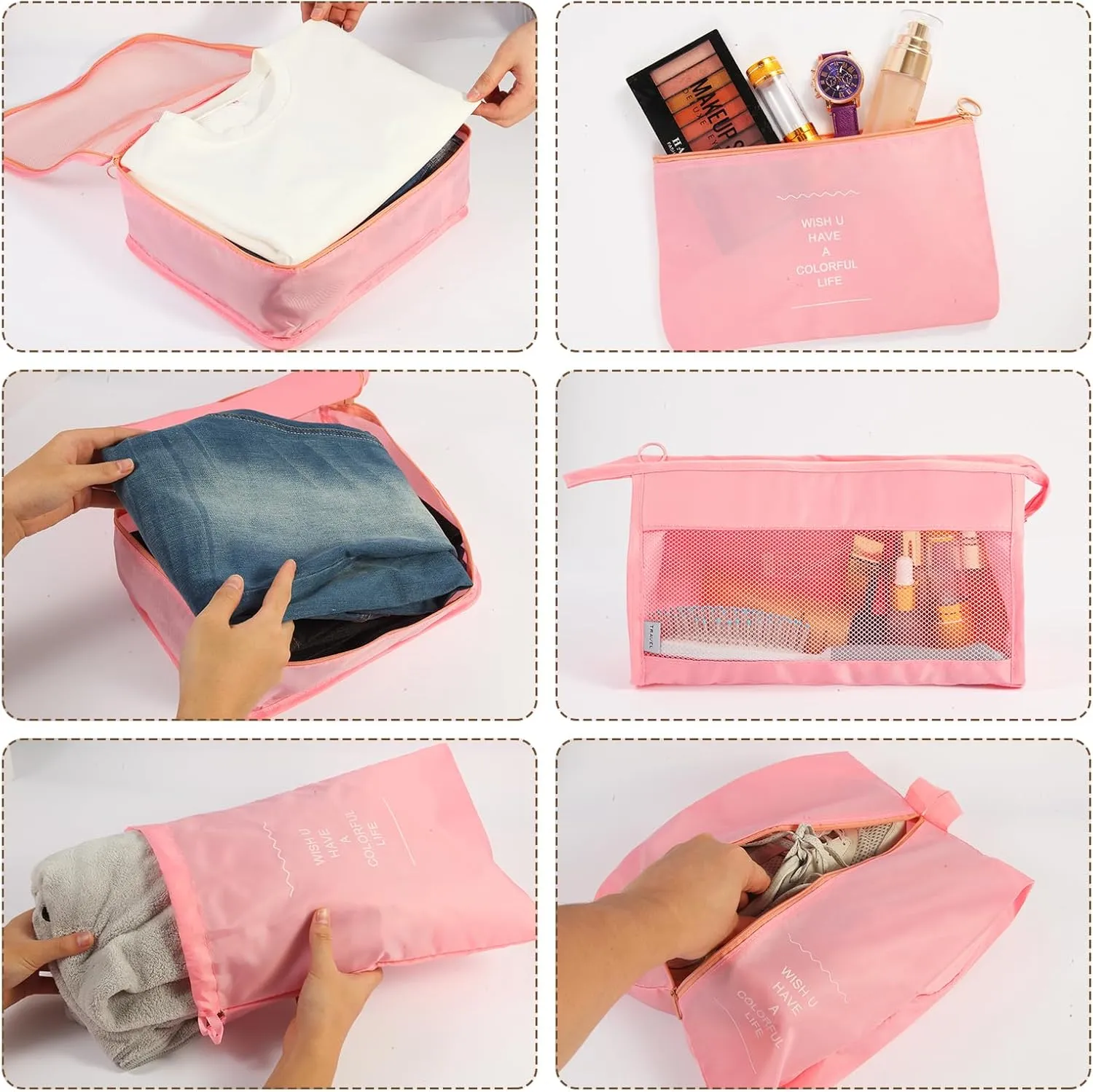 7PCS Packing Cubes for Suitcases, Travel Luggage Organizer Bags, Suitcase Organizer Bags Set for Carry on Luggage Travel Essentials, Pink