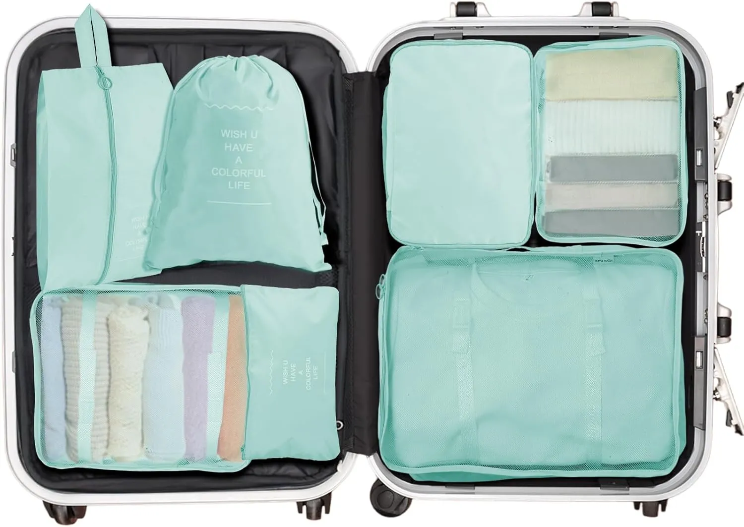 7PCS Packing Cubes for Suitcases, Travel Luggage Organizer Bags Various Sizes Packing Organizer for Travel Accessories Luggage Carry On Suitcase, Blue