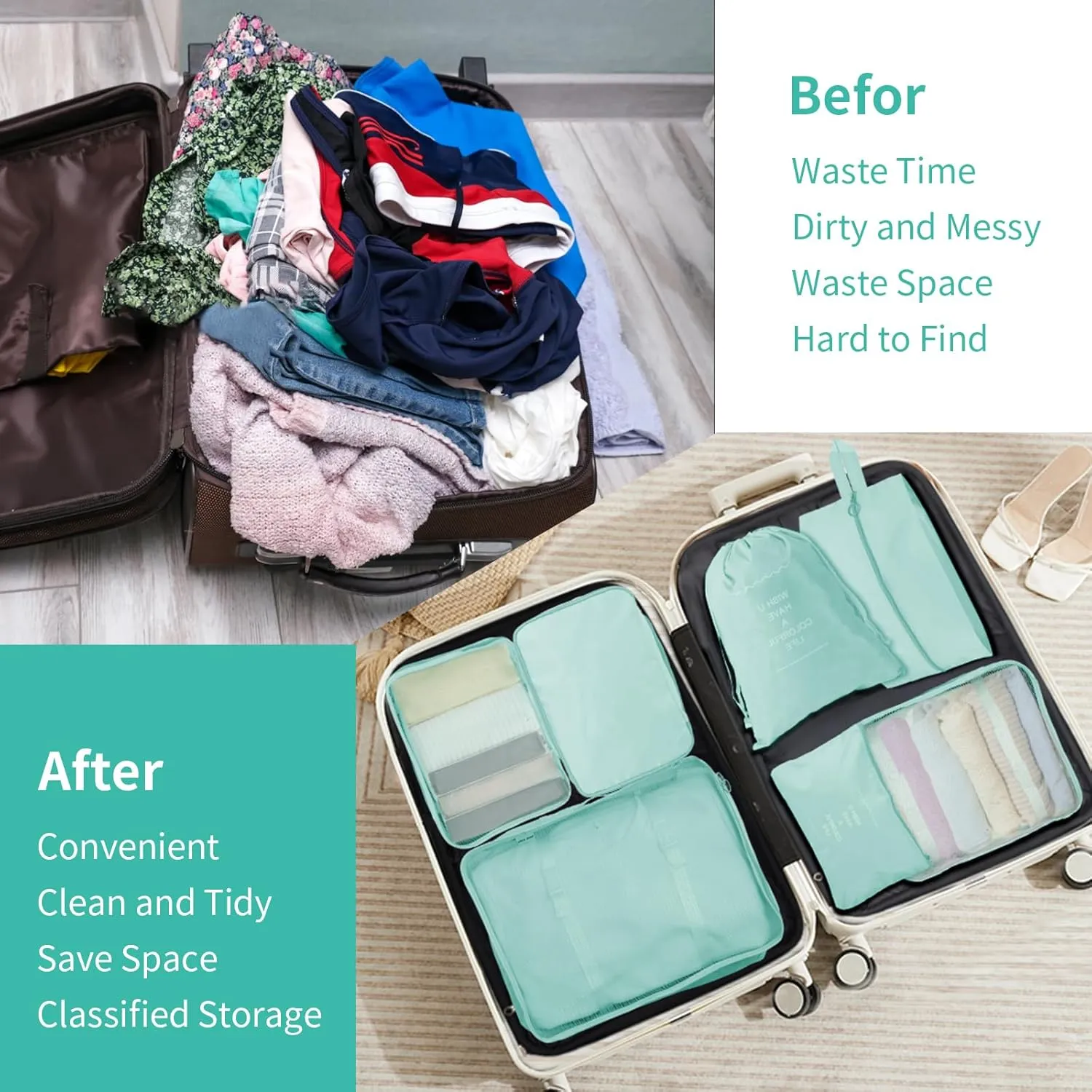 7PCS Packing Cubes for Suitcases, Travel Luggage Organizer Bags Various Sizes Packing Organizer for Travel Accessories Luggage Carry On Suitcase, Blue