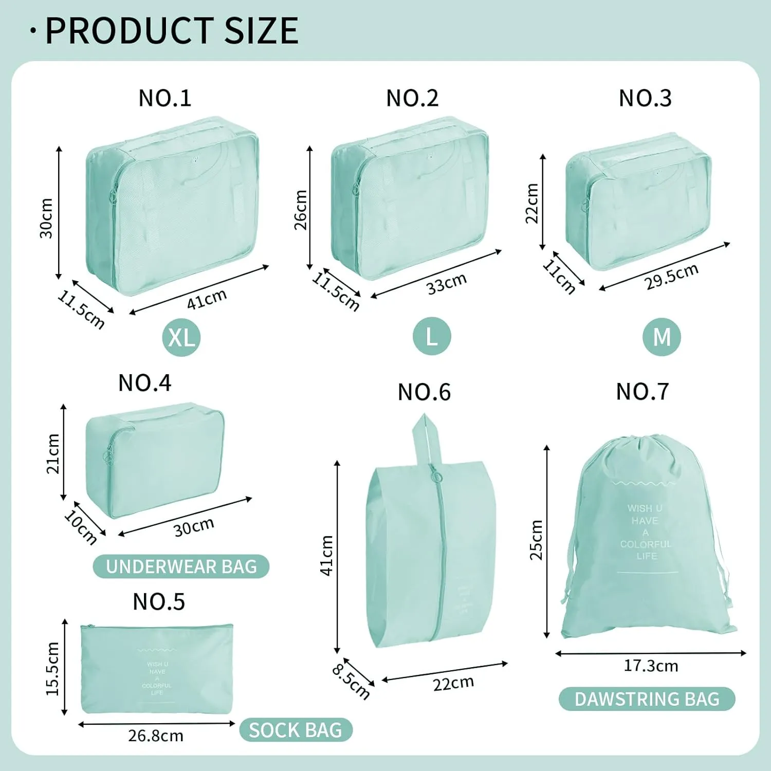 7PCS Packing Cubes for Suitcases, Travel Luggage Organizer Bags Various Sizes Packing Organizer for Travel Accessories Luggage Carry On Suitcase, Blue