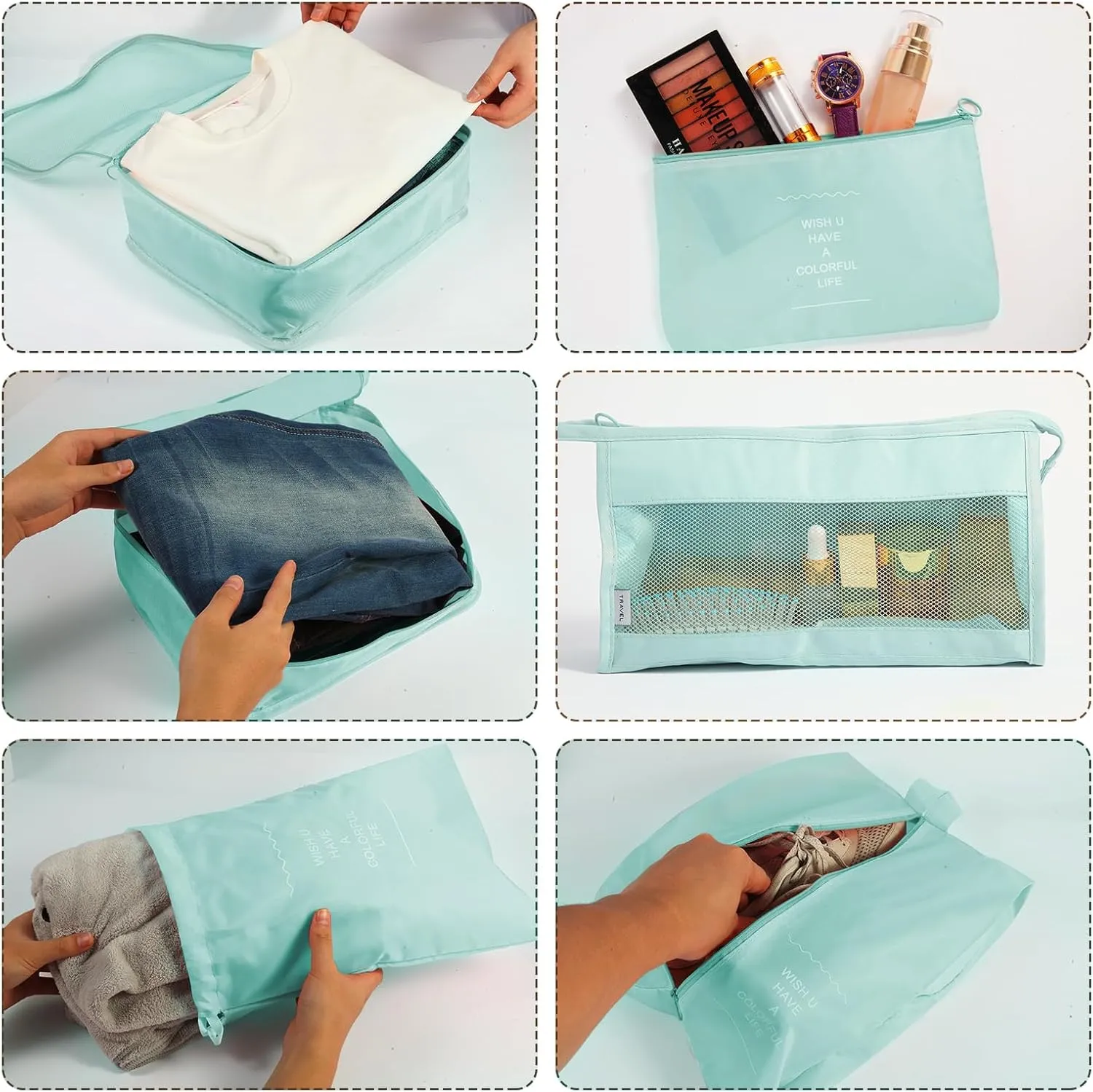 7PCS Packing Cubes for Suitcases, Travel Luggage Organizer Bags Various Sizes Packing Organizer for Travel Accessories Luggage Carry On Suitcase, Blue