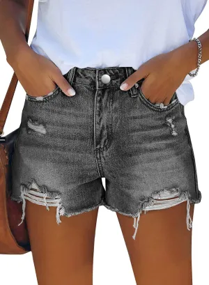 Angerella Women's Denim Shorts Mid Rise Ripped Jean Short