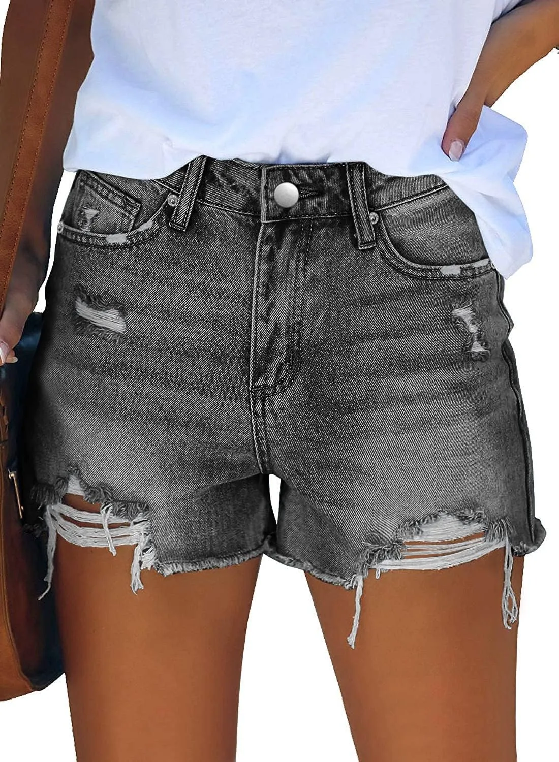 Angerella Women's Denim Shorts Mid Rise Ripped Jean Short