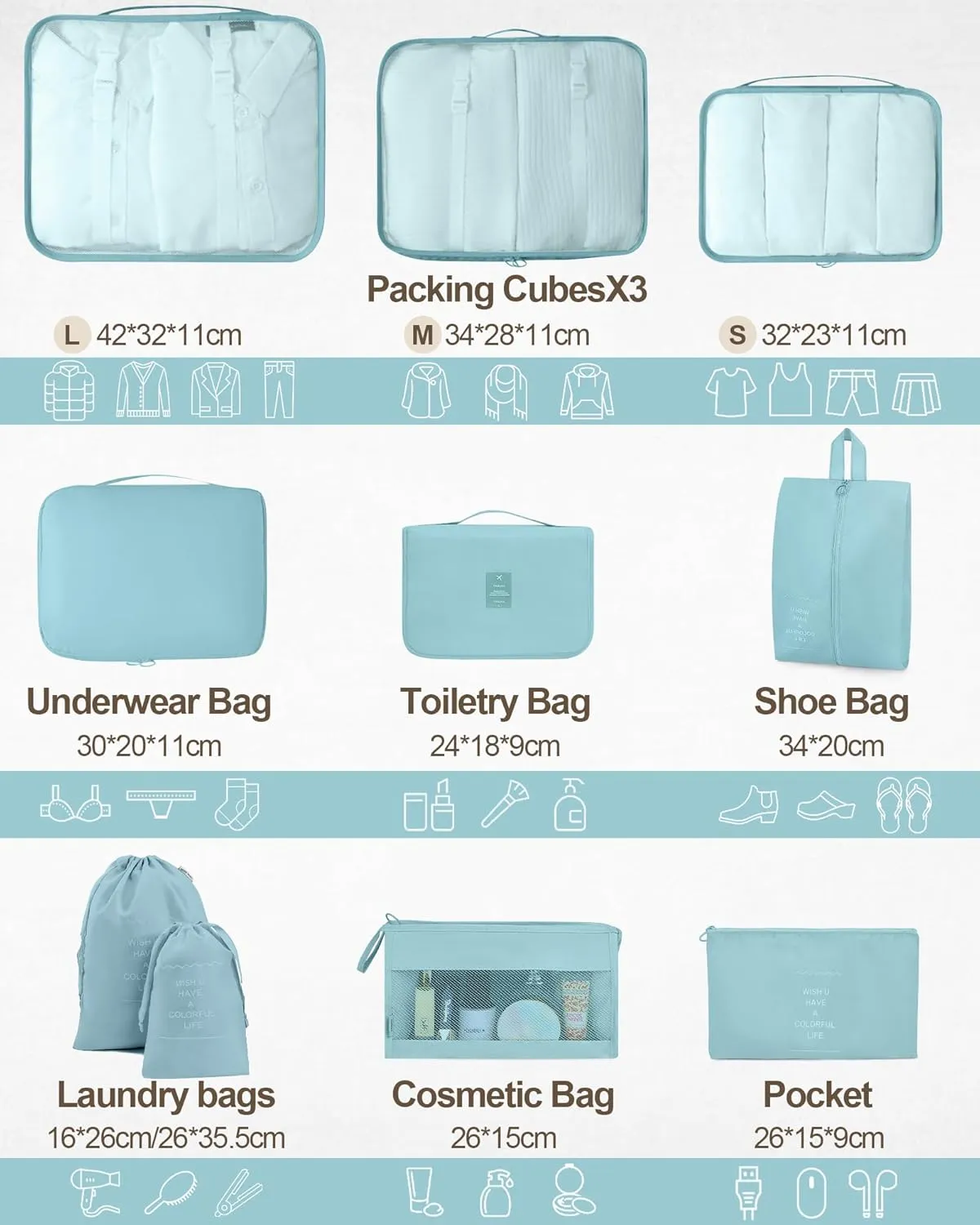 Anjing Packing Cubes 10/11 PCS Travel Luggage Organizers, Travel Essentials, Waterproof Packing Organisers, Luggage Organizer Bags
