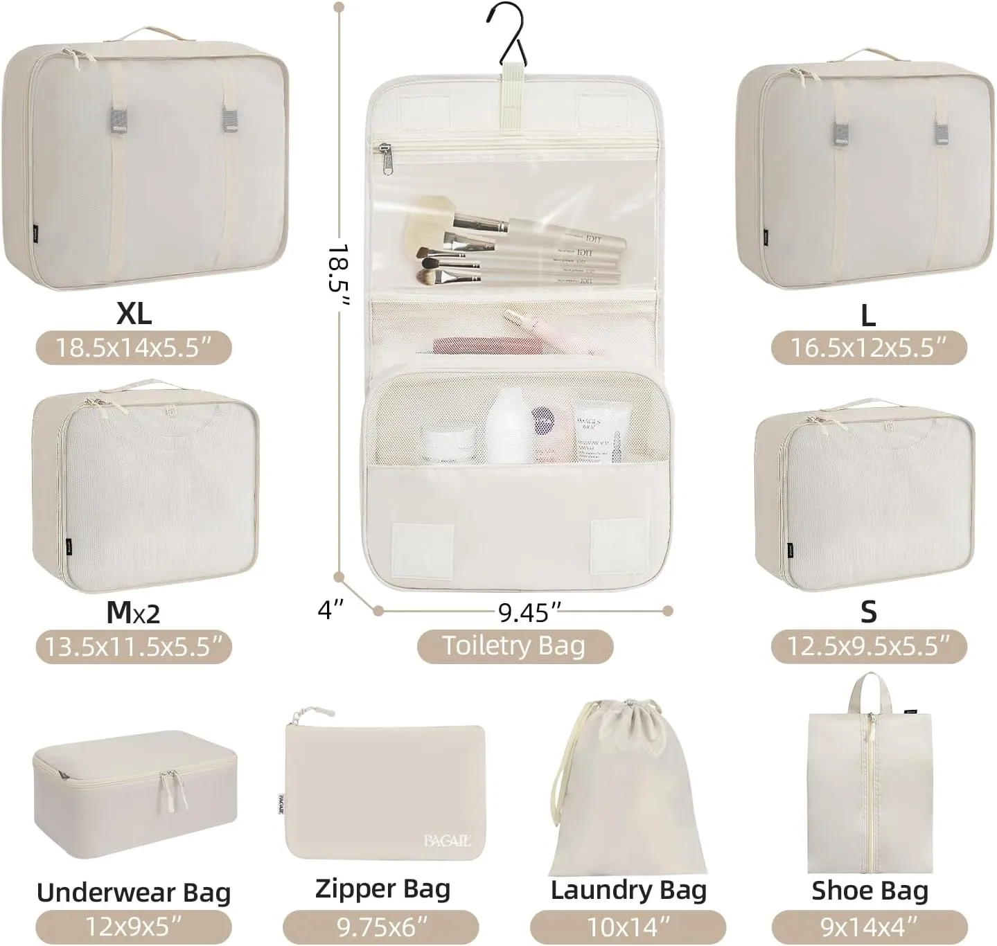 BAGAIL 6 Set/8 Set/10 Set Packing Cubes Various Sizes Packing Organizer for Travel Accessories Luggage Carry On Suitcase