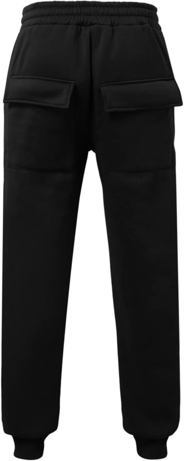Baggy Cargo Sweatpants for Men Drawstring Waist Fleece Lined Joggers with Pockets Athletic Workout Pants Trousers
