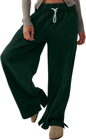 Baggy Sweat Pants for Women Elastic Wide Leg Pant Drawstring Elastic Waist Trouser Solid Plus Size Pant with Pockets