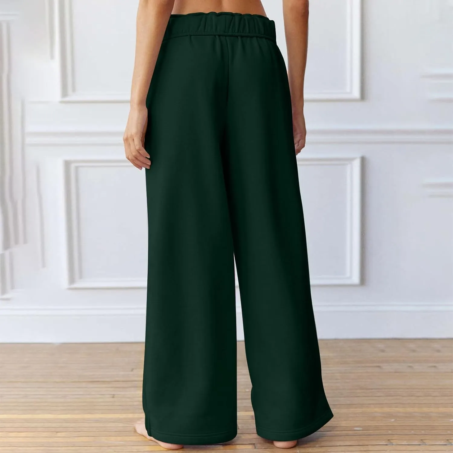 Baggy Sweat Pants for Women Elastic Wide Leg Pant Drawstring Elastic Waist Trouser Solid Plus Size Pant with Pockets